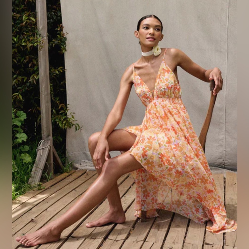 NWT Promesa Marmalade Garden Floral Chiffon High-Low Maxi Sundress- XS